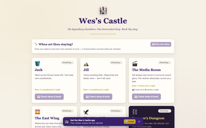 Wes's Castle booking