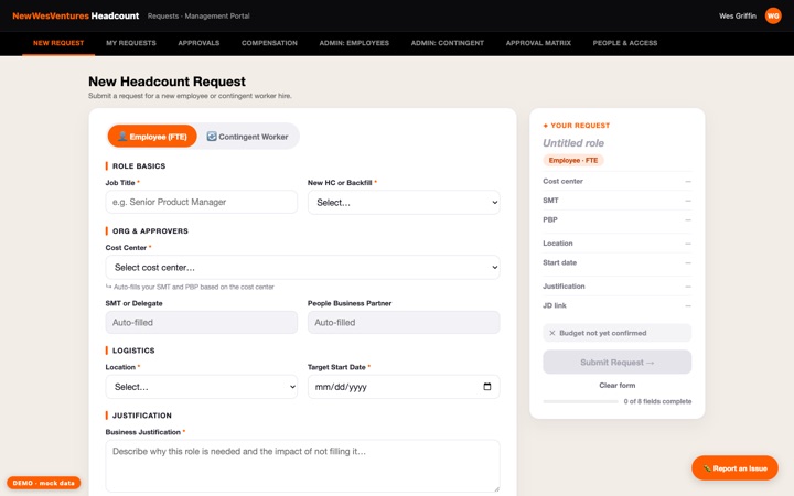 Headcount requests portal