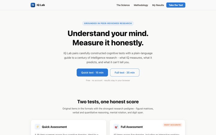 IQ Lab research-grounded test site