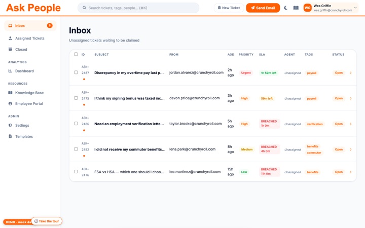 Ask People ticketing